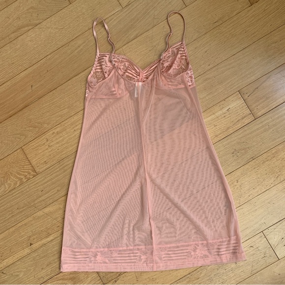 LA PERLA Peach Mesh & Lace Slip Negligee Chemise - Picture 3 of 11